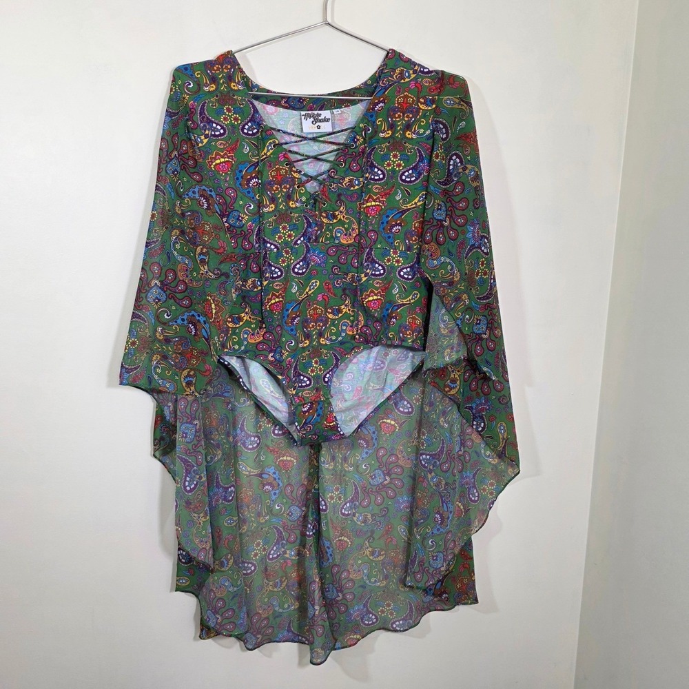 The Hippie Shake Women Bodysuit Paisley Lace Up Cape Festival Boho Retro Size 18